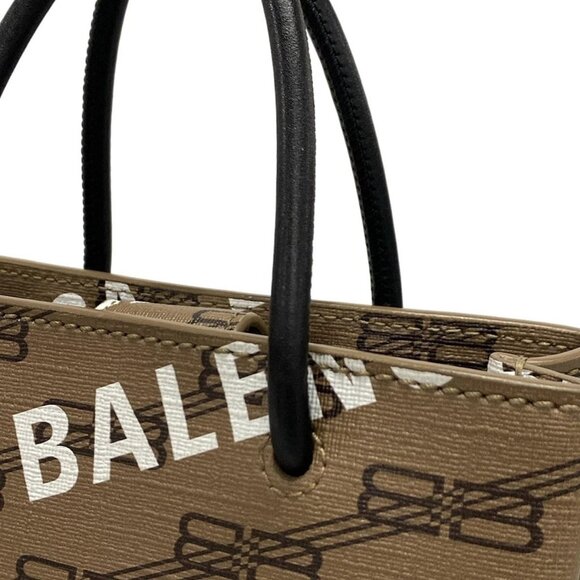 Auth BALENCIAGA Shopping Phone Holder Enlarge/BB Monogram 693805 Brown White - Picture 11 of 16